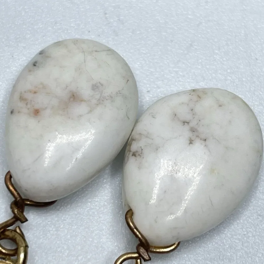 Vintage Gold Tone Textured Look Stone Dangle Earrings Leverback Boho Timeless